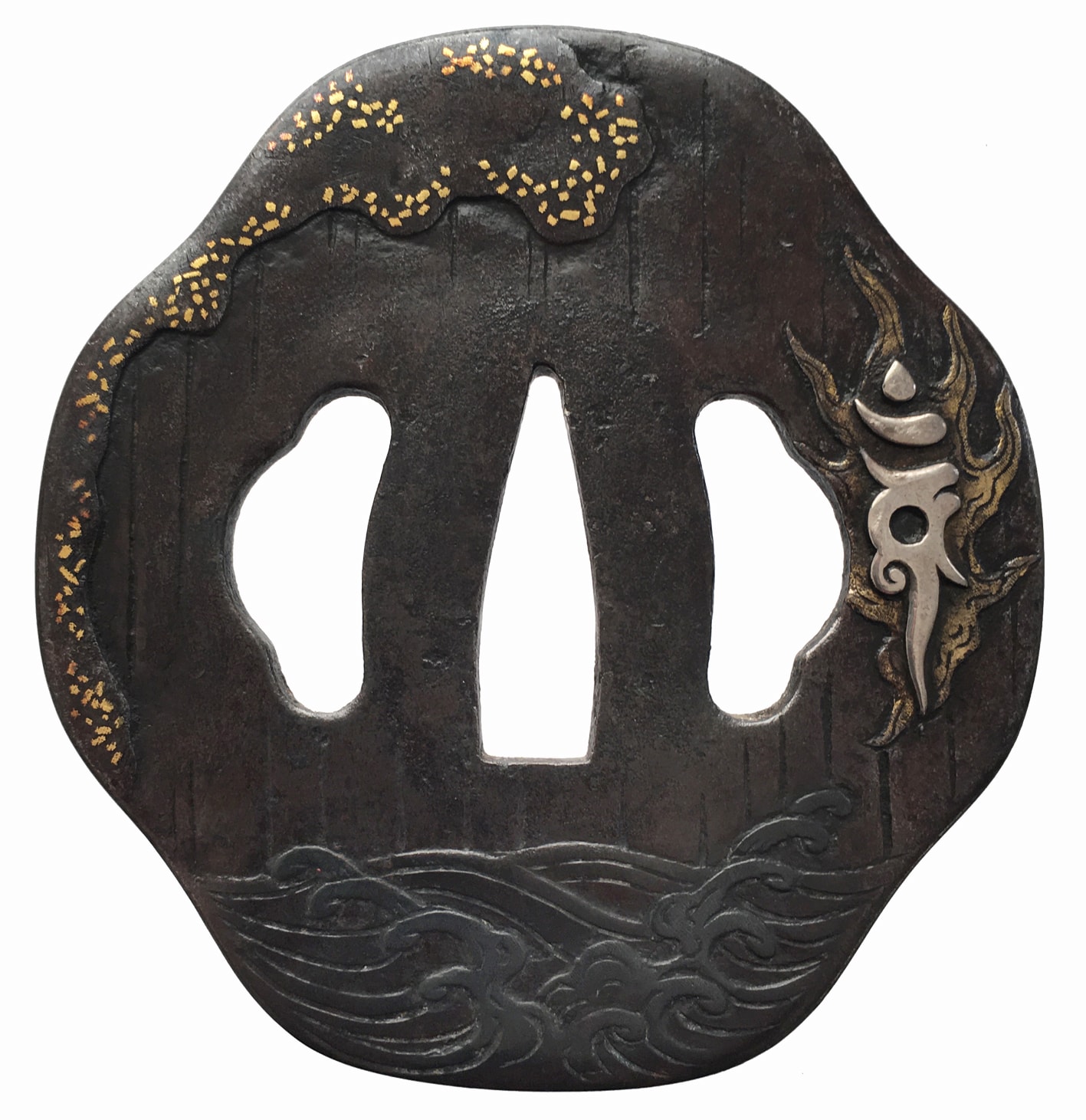 Tsuba - Tokuho - by Higo Kinko School - Higo Korin - Fudo Myou Ni Nami, Tokubetsu Hozon