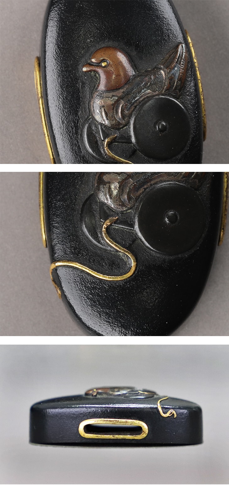 縁頭:白愛玉鳩車図 Fuchigashira:Hakuaitama Hatoguruma Zu - Photo 2