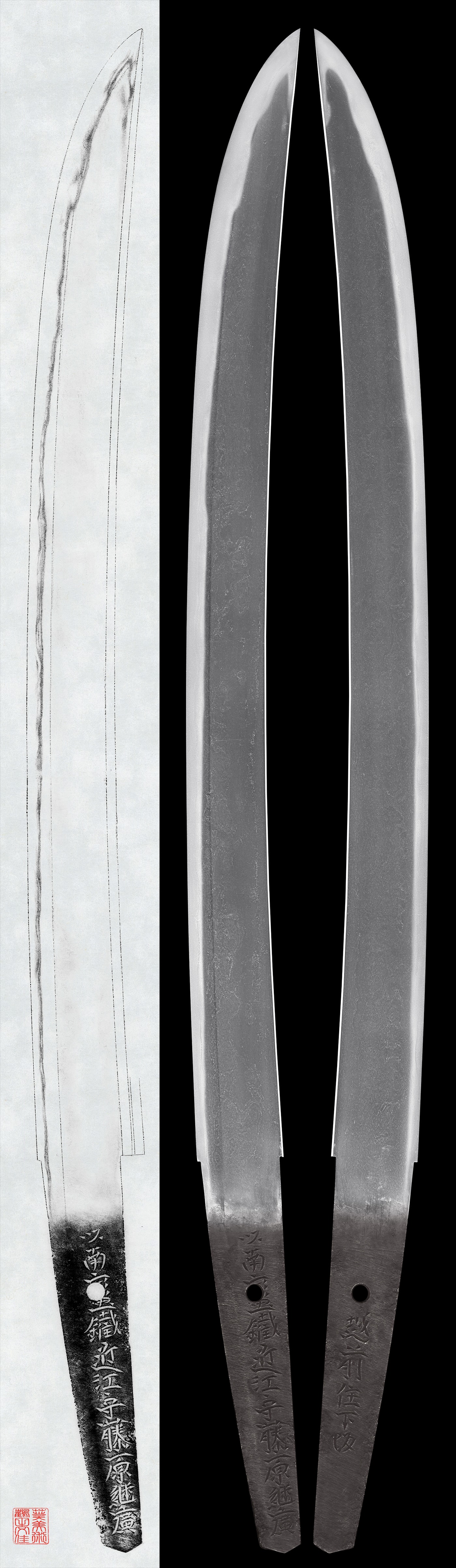 Wakizashi - Tokuho - by Shimosaka Tsuguhiro - Motte Namban Tetsu Omi Kami Fujiwara Tsuguhiro Echizen Ju Shimosaka