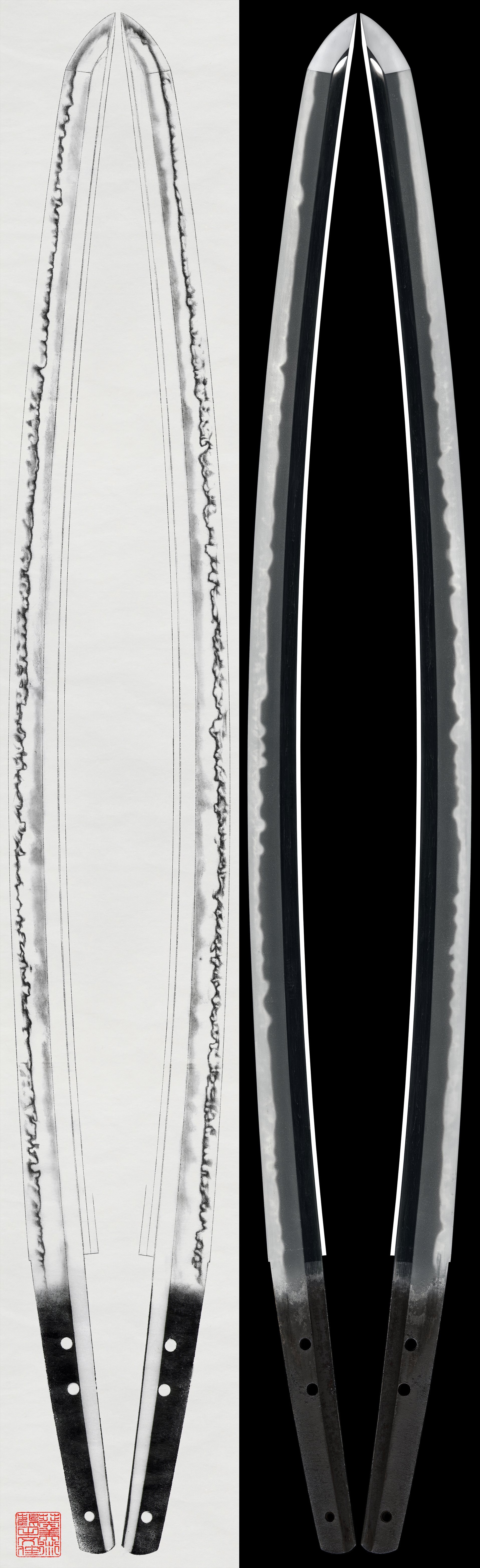 Daisho - Jubi - by Osafune Nagamitsu - Dai Sho: Katana (Important Art Object): Mumei (Attributed to Nagamitsu) / Wakizashi: Mumei (Attributed to Sekishu Naotsuna)