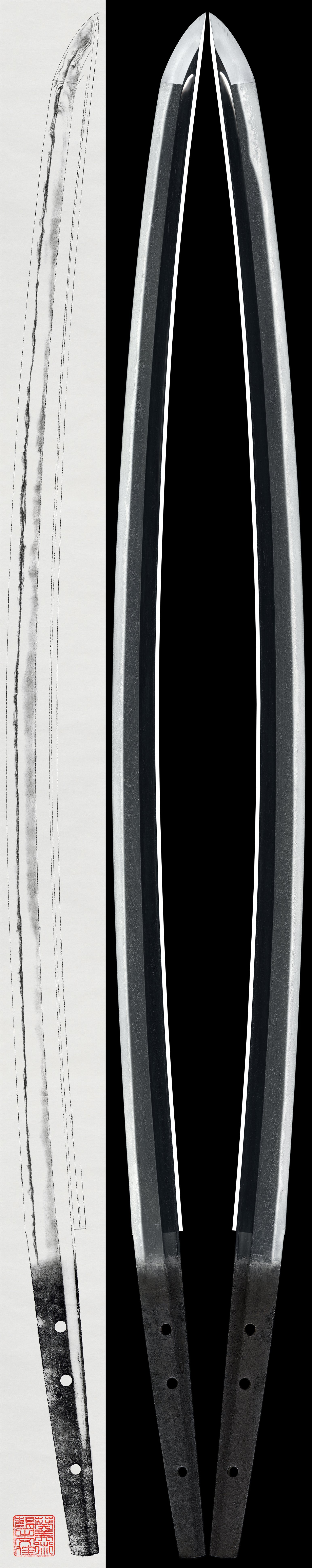 Katana - by Chiyozuru Kuniyasu - Mumei (attributed to Rai Kuniyasu) - NBTHK Tokubetsu Hozon Token