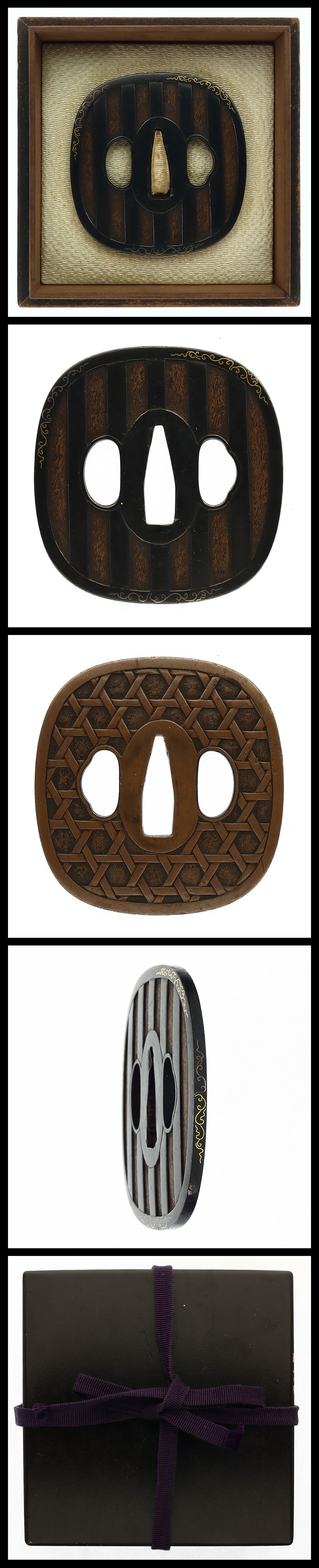 Tsuba - Tokubetsu Kichō - by Iyo Shoami School - Mumei (Iyo Shoami) - Vertical Lattice and Basket-Weave Design