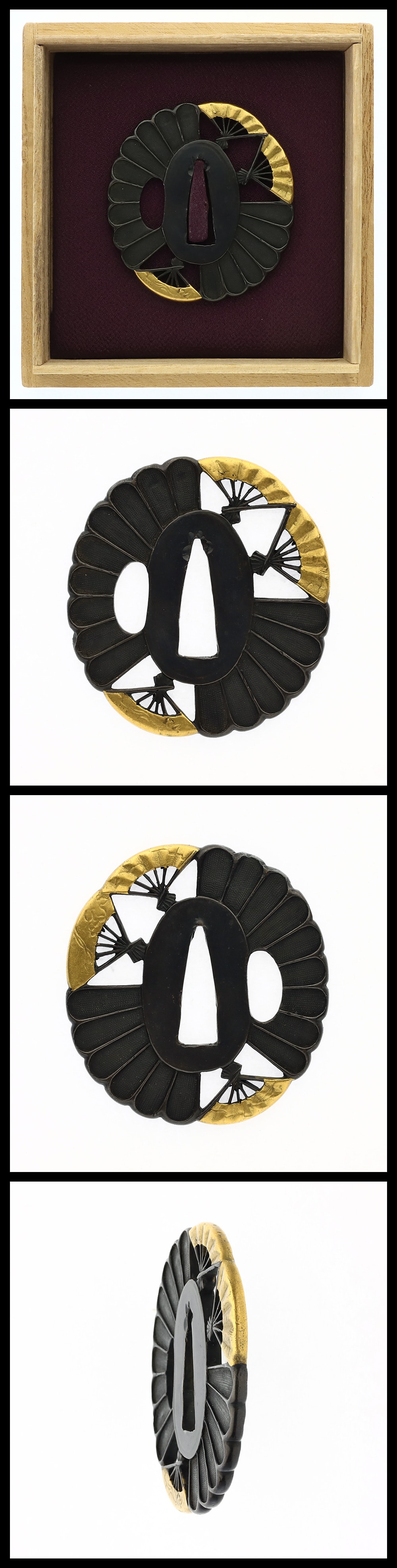 Tsuba - Unsigned Fan and Chrysanthemum