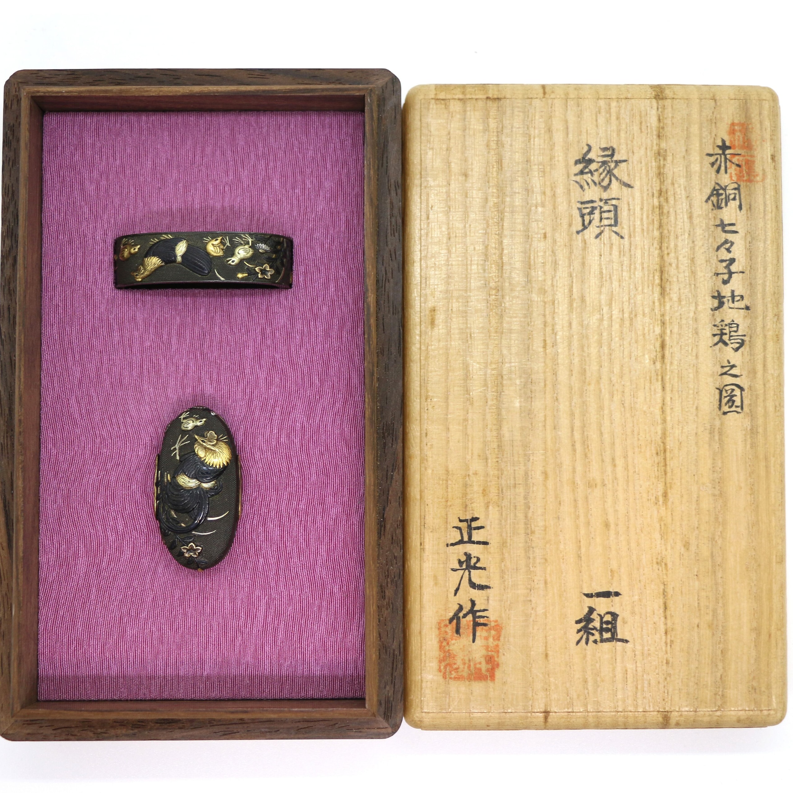 縁頭 秋草鶏図 正光