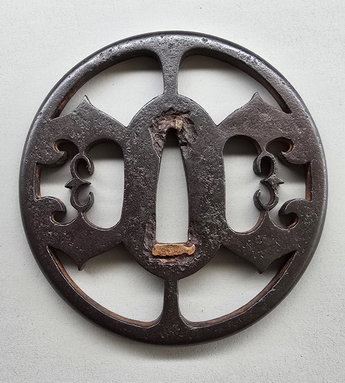 FSK #23 Nice Iron Owari Tsuba with Myoga and bird motif