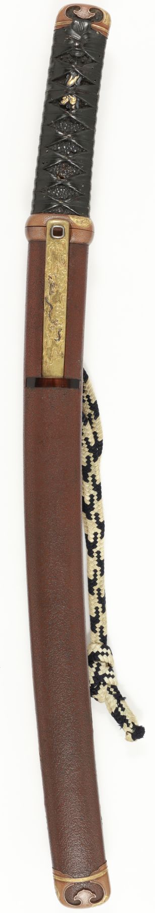 Koshirae - "Reiju" (sacred beasts designed) fittings, Cha ishimeji nuri saya, aikuchi wakizashi koshirae