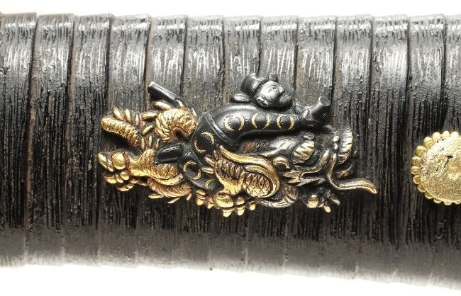Koshirae - Black Lacquered Finely Carved Scabbard Aikuchi Wakizashi Koshirae