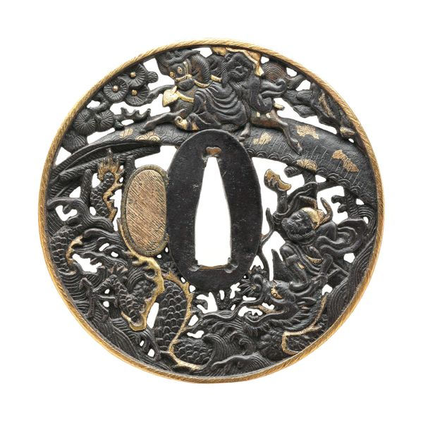 黄石公・張良図鍔(鐔) 無銘 彦根