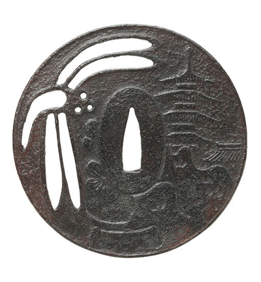 勝虫透塔橋図鐔 無銘 鎌倉