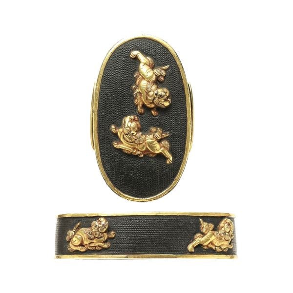 獅子図縁頭 無銘 古金工