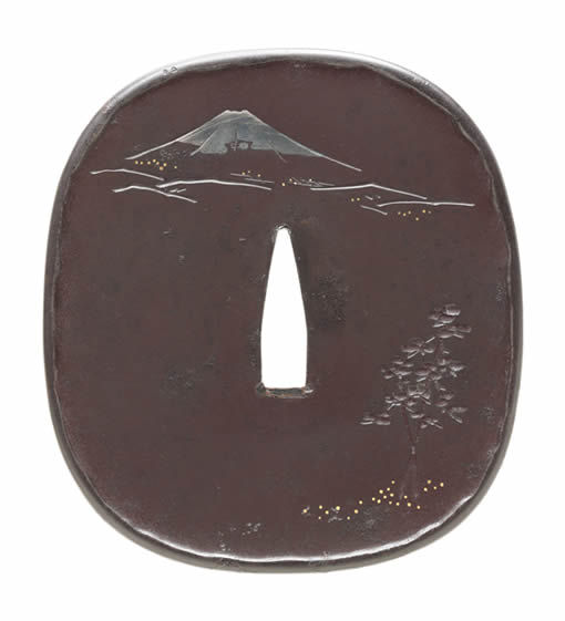 富岳図鐔 銘 時年七十四伯應鏨