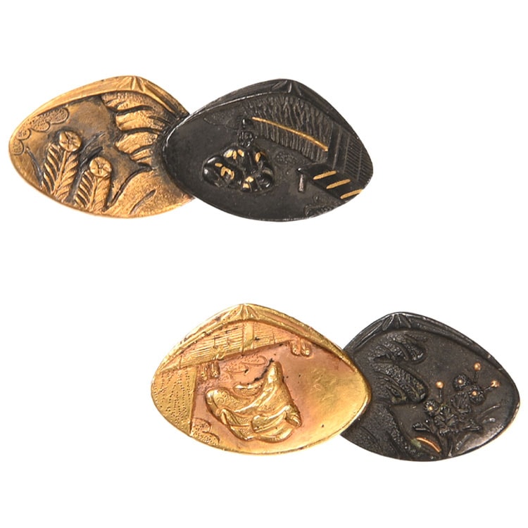 加賀金工 貝合せ図目貫 保存刀装具