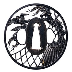 Tsuba - Hozon - Kyokinko Shakudo Hoshiami Sukashi Tsuba Hozon Tosogu