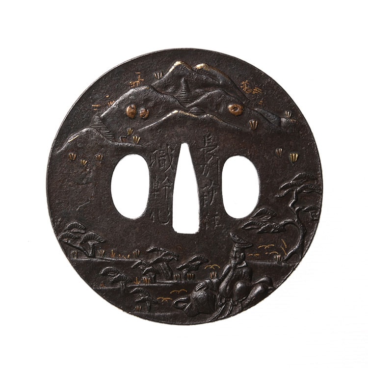 Tsuba - Tokuho - by Choshu School - Mei Choshu Hagi jyu Tsunemiki saku Kyuchu Jinfuukeizu
