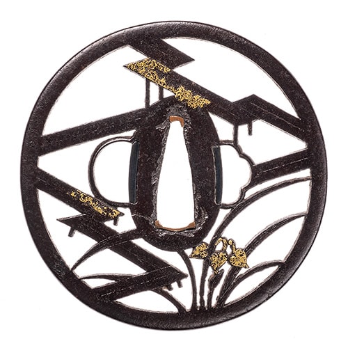 Tsuba - Jūyō - by Hayashi Shigemitsu - Hayashi Shigemitsu Yatsuhashizu Tsuba - Juyo Tosogu