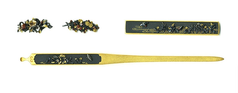 後藤法橋一乗 草花虫図三所物