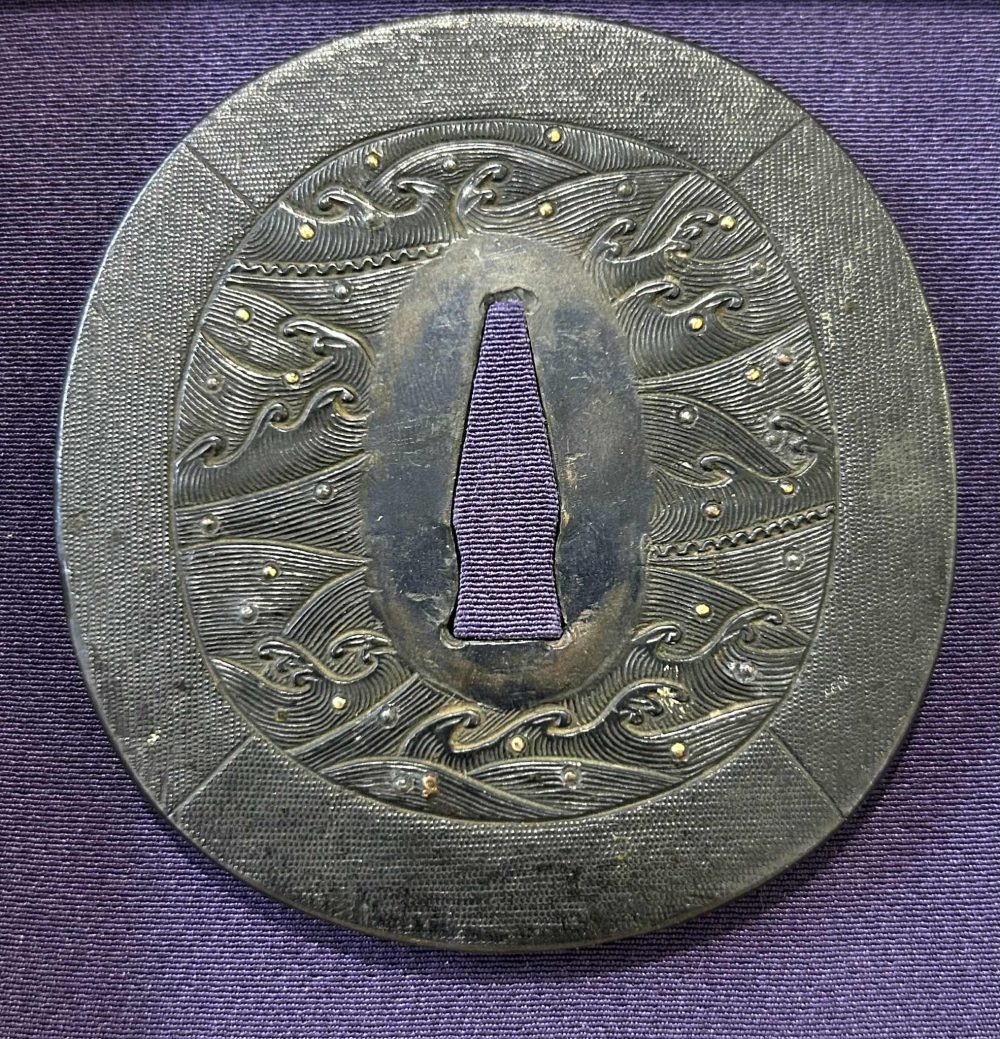 Tsuba - Hozon - Shakudo Kinko Wave Tsuba With Hozon Certificate