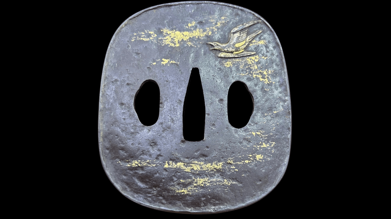 Toryusai school Tsuba of Swallow and Moon with Hozon Certificate