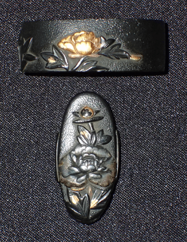 Fuchi-Kashira - by Shonai School - Shonai Peony Fuchi Kashira
