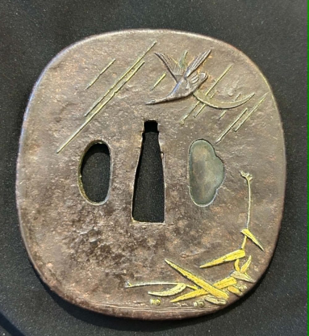 Crane and Moon Motif Tsuba