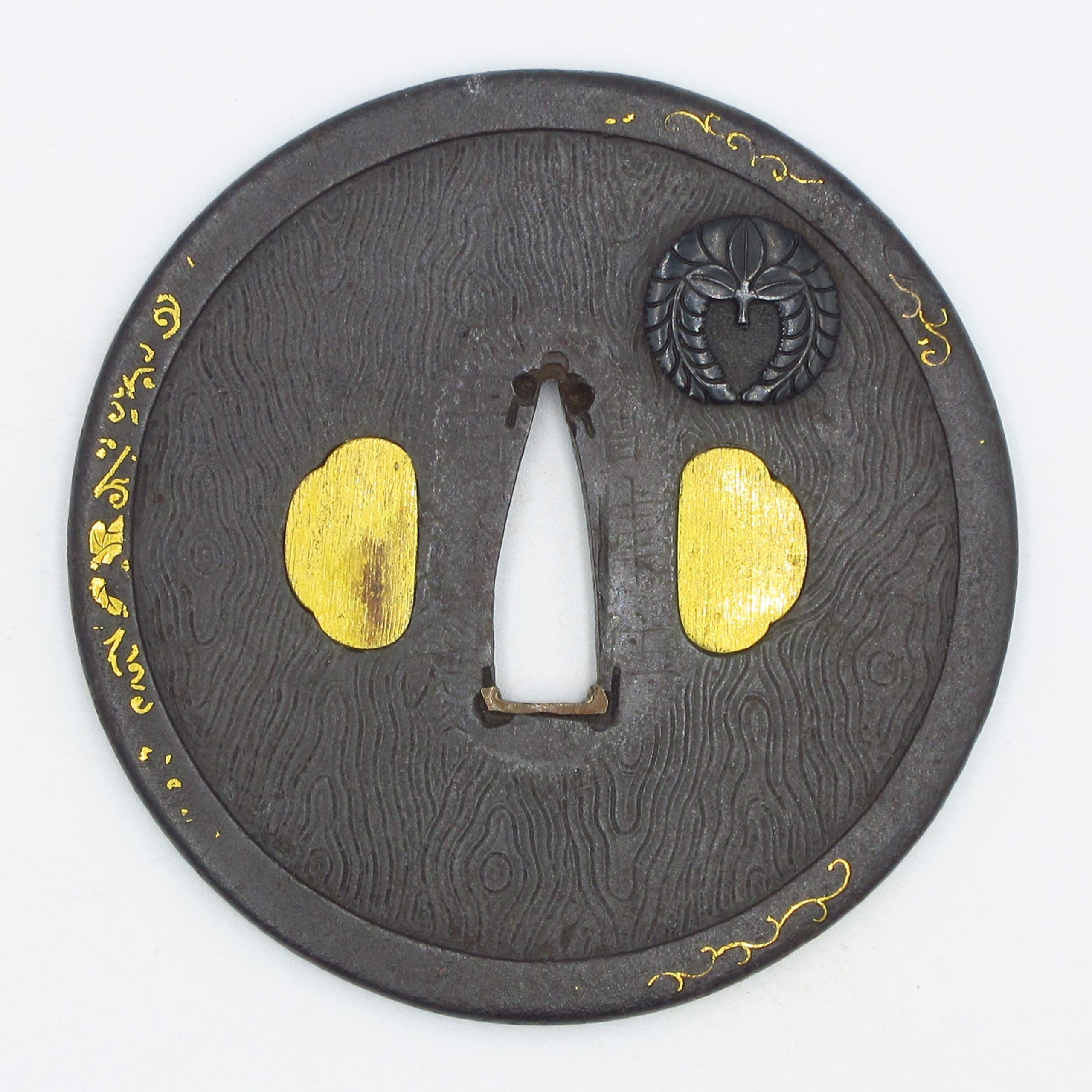 Tsuba - Hozon - by Shoami School - Wisteria Crest Design, Signed: Aizu-ju Shoami Kaneyoshi