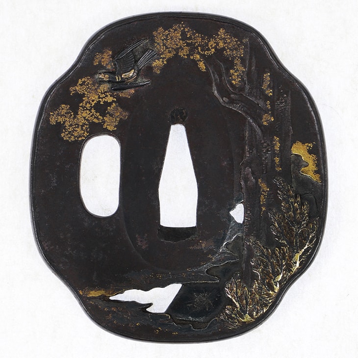 Tsuba - Hozon - by Toryusai School - Cedar Tree and Hototogisu Design