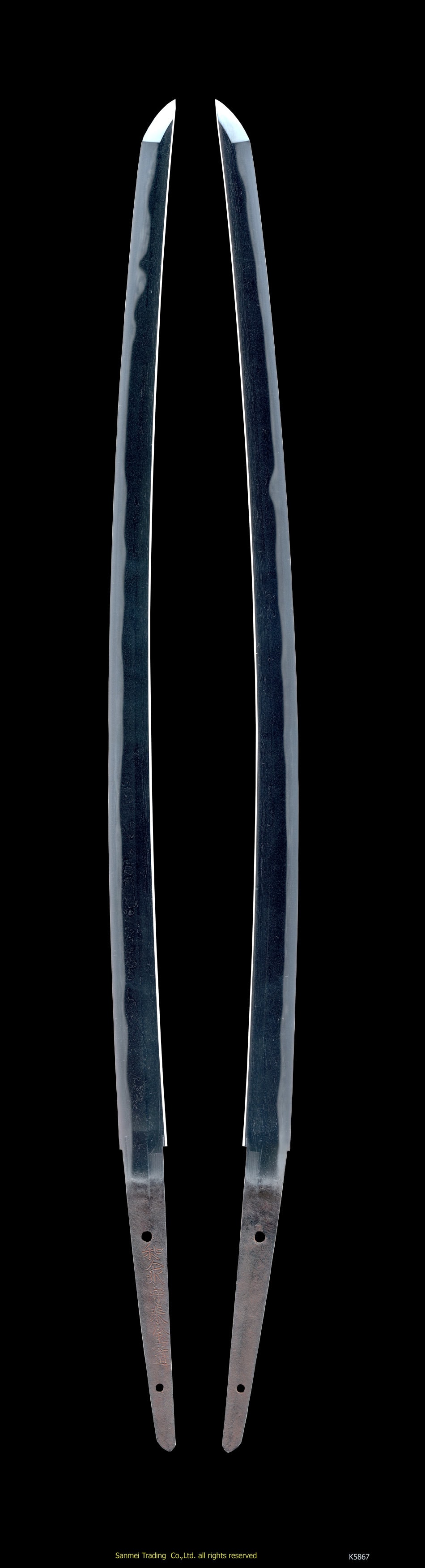 Daishō DAI signed:Izumi-no-kami Rai Kinmichi SHO signed:KIKU crest Izumi-no-kami Rai Kinmichi with) Urumi-nuri brownish lacquered 7-5-3 stripes scabbard DAISHO set of Koshirae