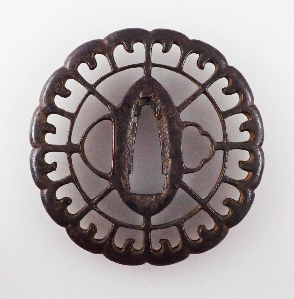 Tsuba - Hozon - by Akasaka Tadamasa - Mumei Akasaka 2nd Gen. Tadamasa - Warabite Guruma Sukashi