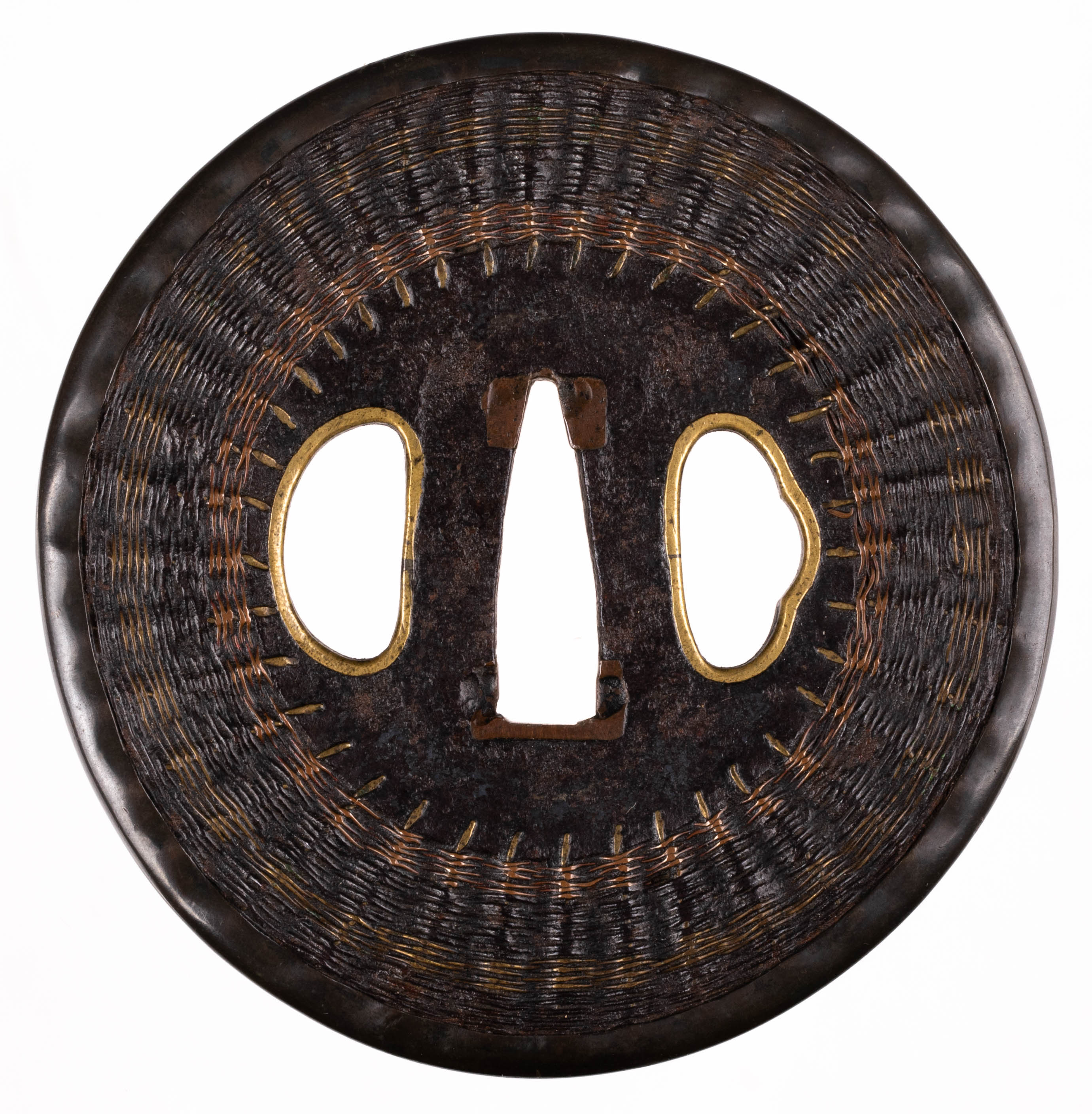 Iron Shingen tsuba with yamagane fukurin