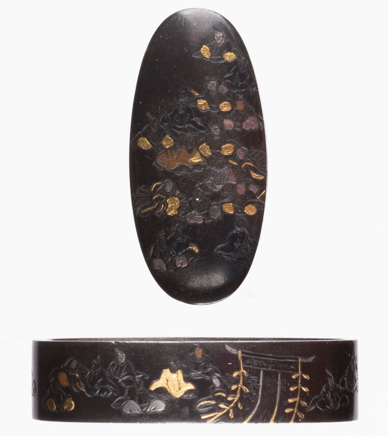 Shibuichi Fuchikashira signed "Hosono Sozaemon Masamori" with NBTHK Hozon Tosogu. 36 Poets
