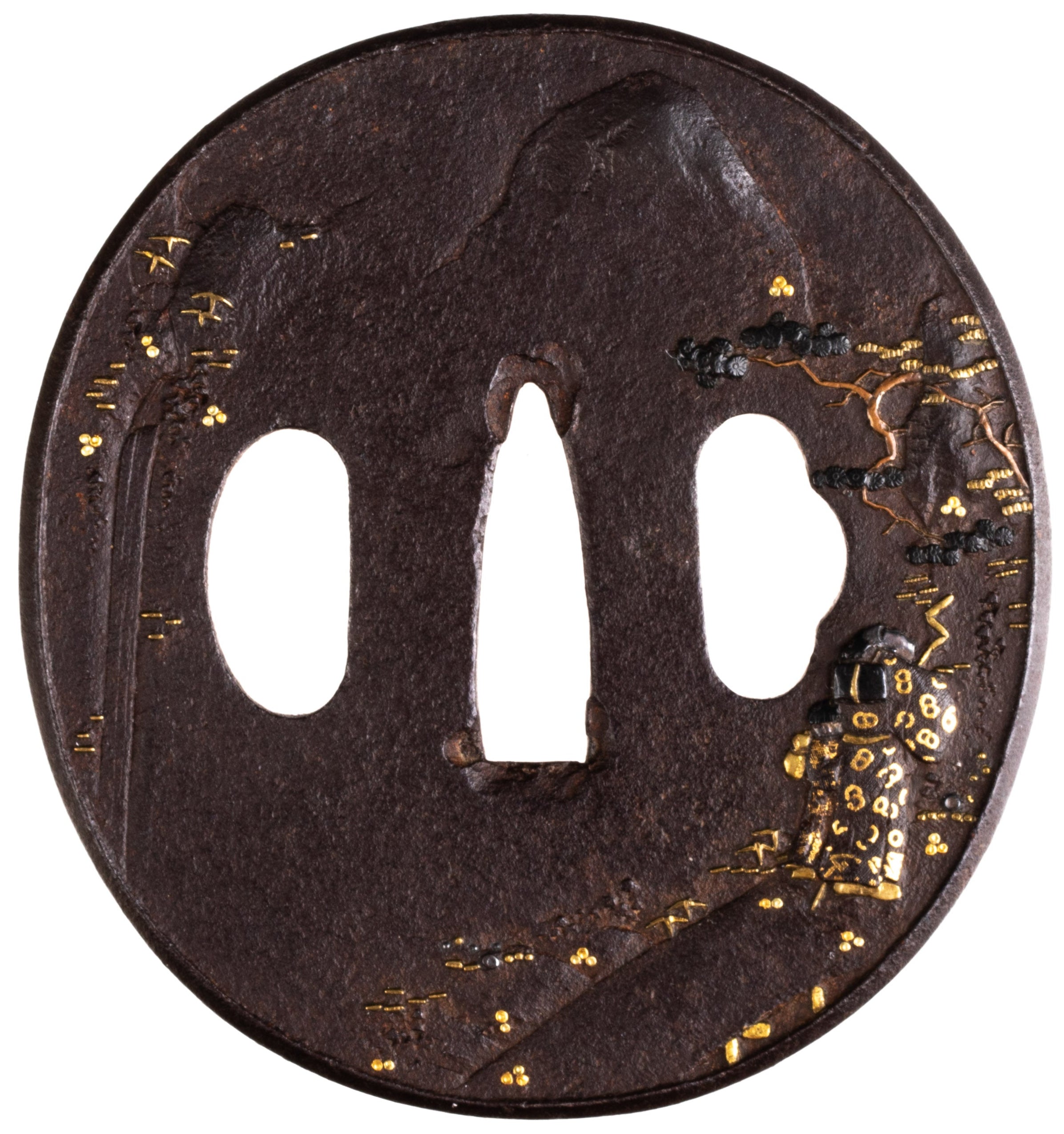 Iron Mito School tsuba with NBTHK Hozon Tosogu. Decorated with a poet Li Bai