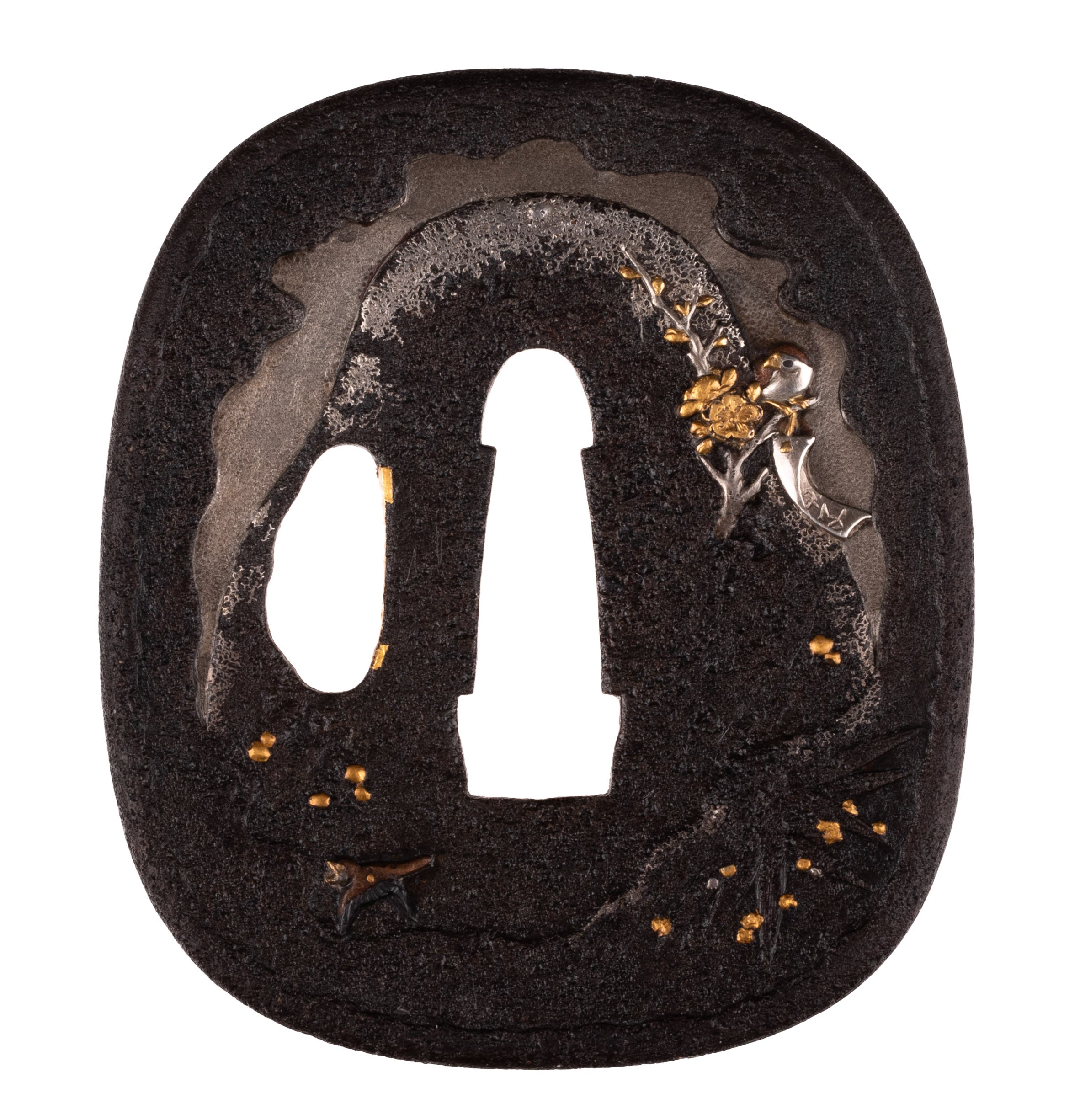 Tsuba - Hozon - by Toryusai Toshikage - Iron Tanaka School Tsuba by Toshikage with NBTHK Hozon Tosogu - Three Friends of Winter