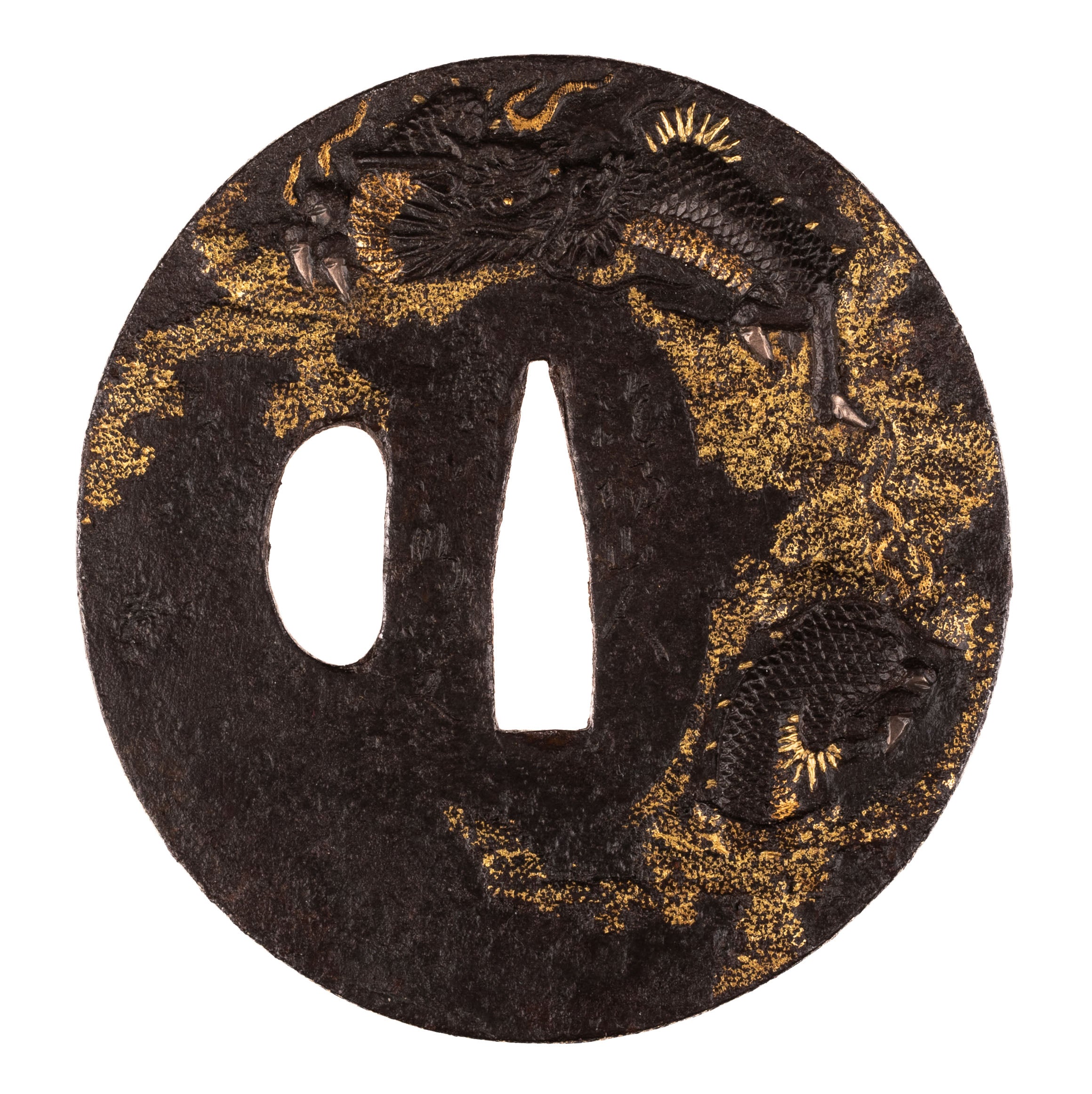 Tsuba - Iron Jakushi School Tsuba Decorated with a Dragon