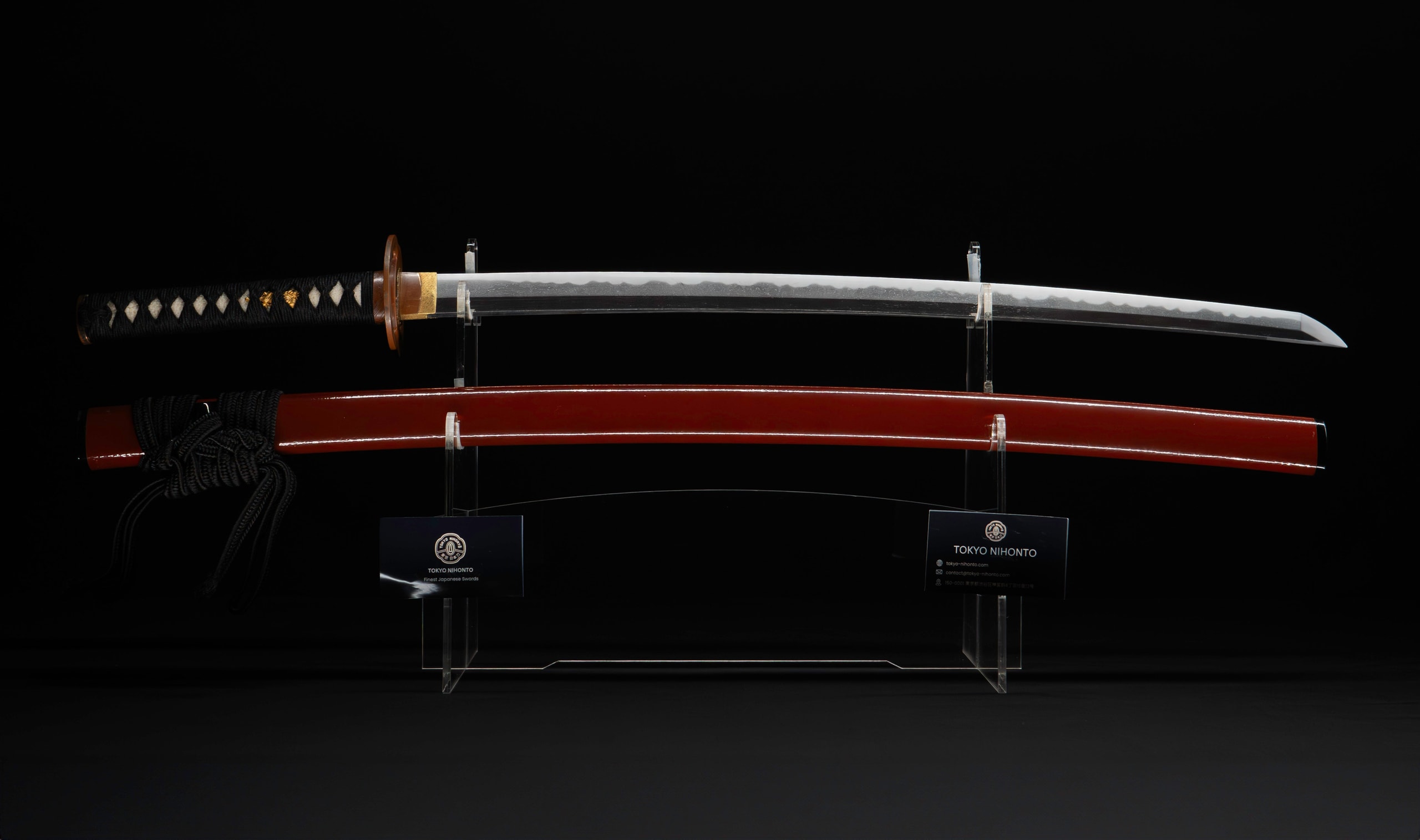 Antique Japanese Katana Sword signed Tsunahiro with Gold Dragon Menuki, Russet Lacquer Saya - NBTHK Hozon