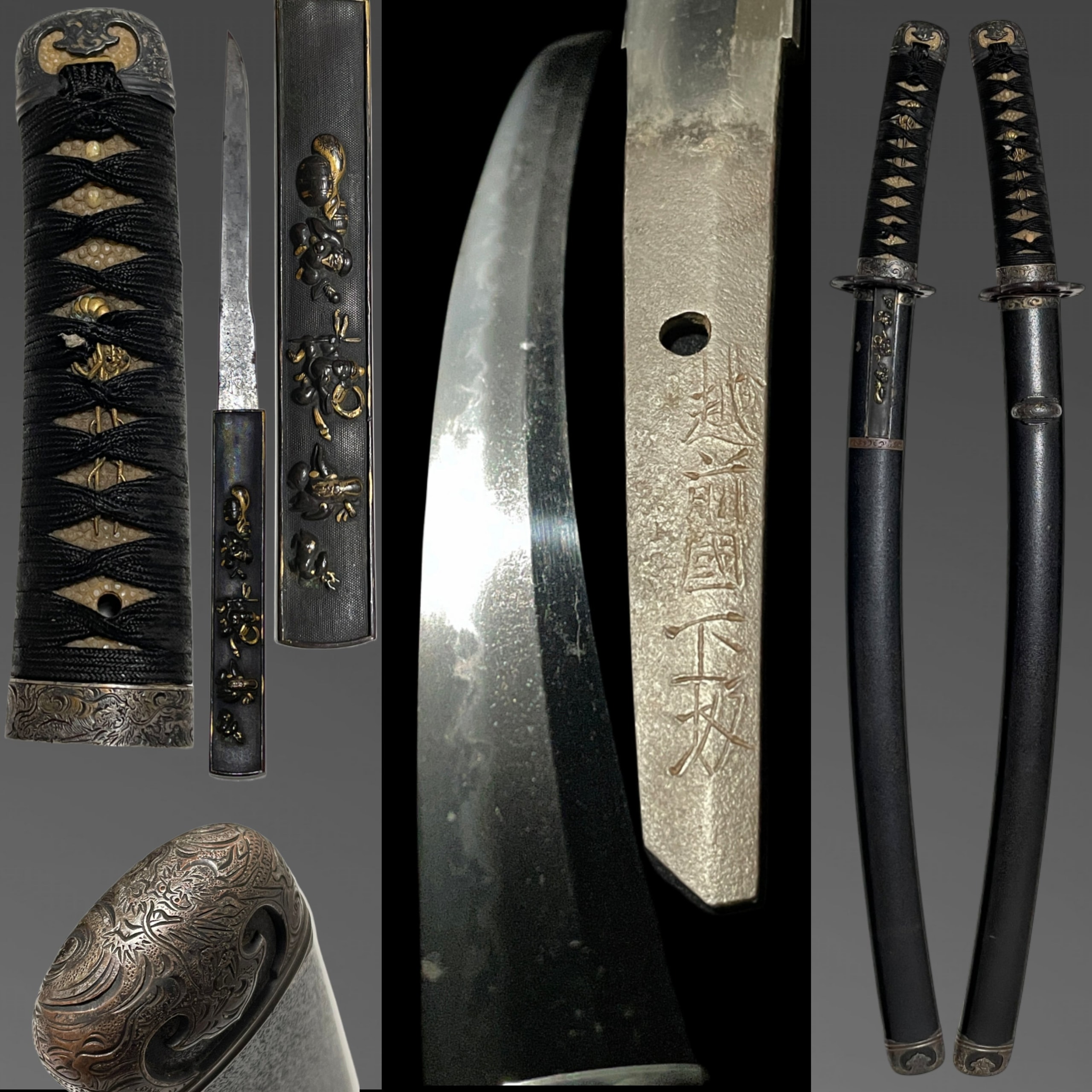 Wakizashi - by Shimosaka - Echizenkoku Shimosaka Signed with Dragon Fittings Handachi Koshirae