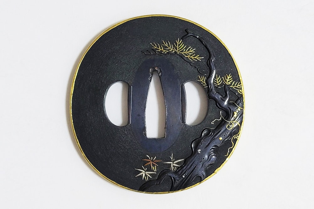 Tsuba - Hozon - by Kaga-kinko School - Pine and Bamboo Design