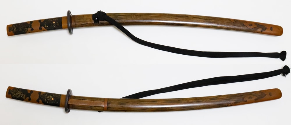 Koshirae - Hozon - Wakizashi Koshirae: Brown Brush-Mark Lacquer Saya, Inome Mon Fittings