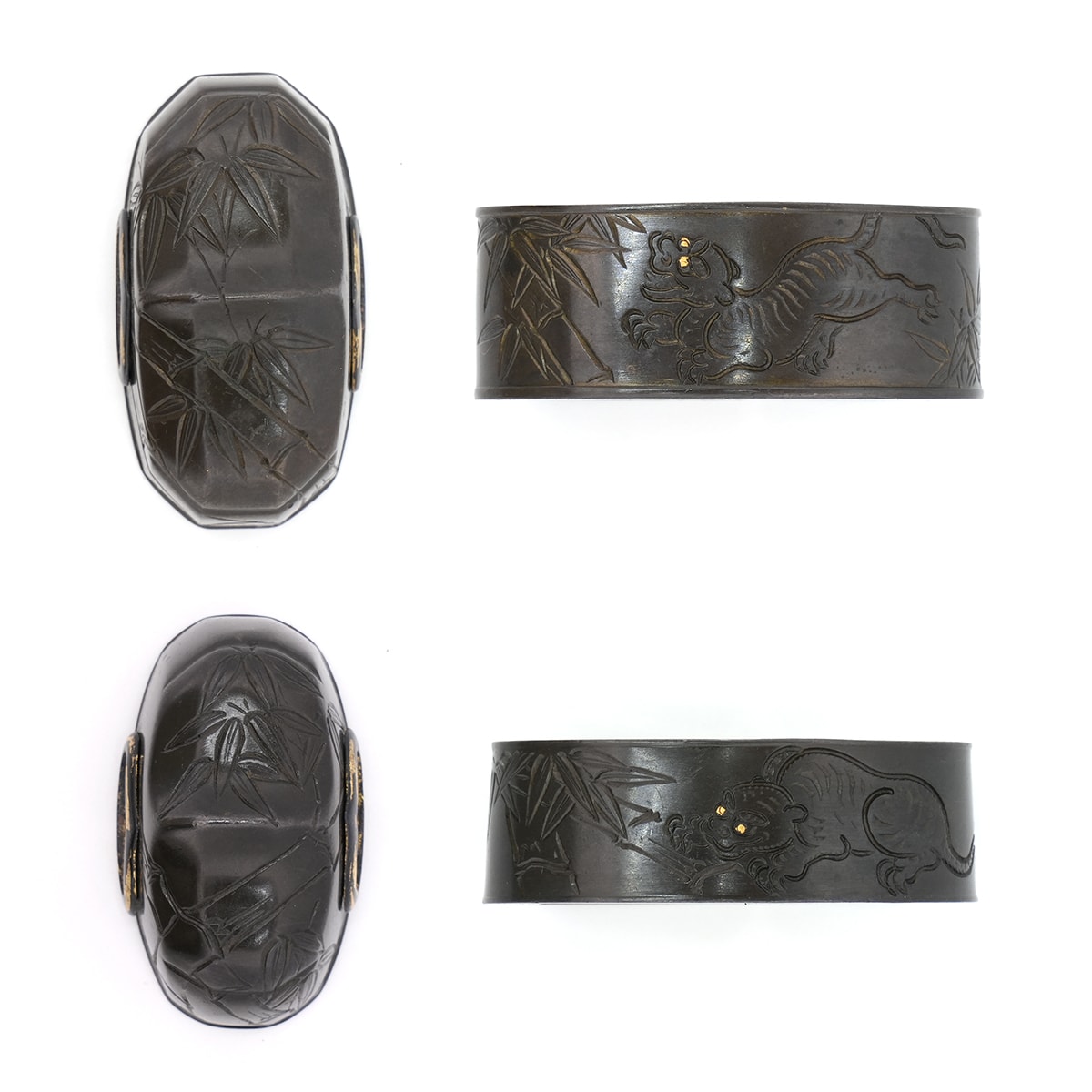 Fuchi-Kashira - Bamboo and Tiger Daisho Fuchi-Kashira - Mumei