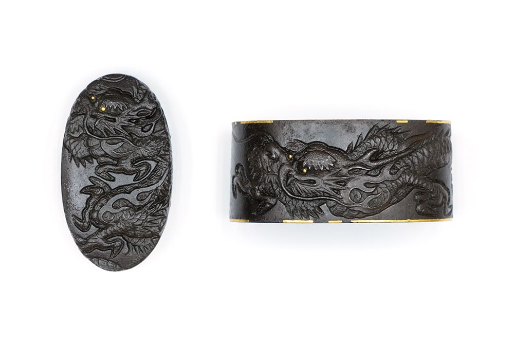 Fuchi-Kashira - Tokuho - by Tetsugendo Eiju - Fuchi-Kashira: Dragon Design by Seiryuken Eiju