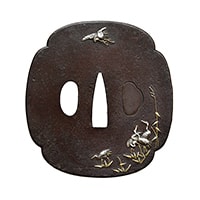 Tsuba - Hozon - by Mito School - Design of Cranes, Mumei (Mito)