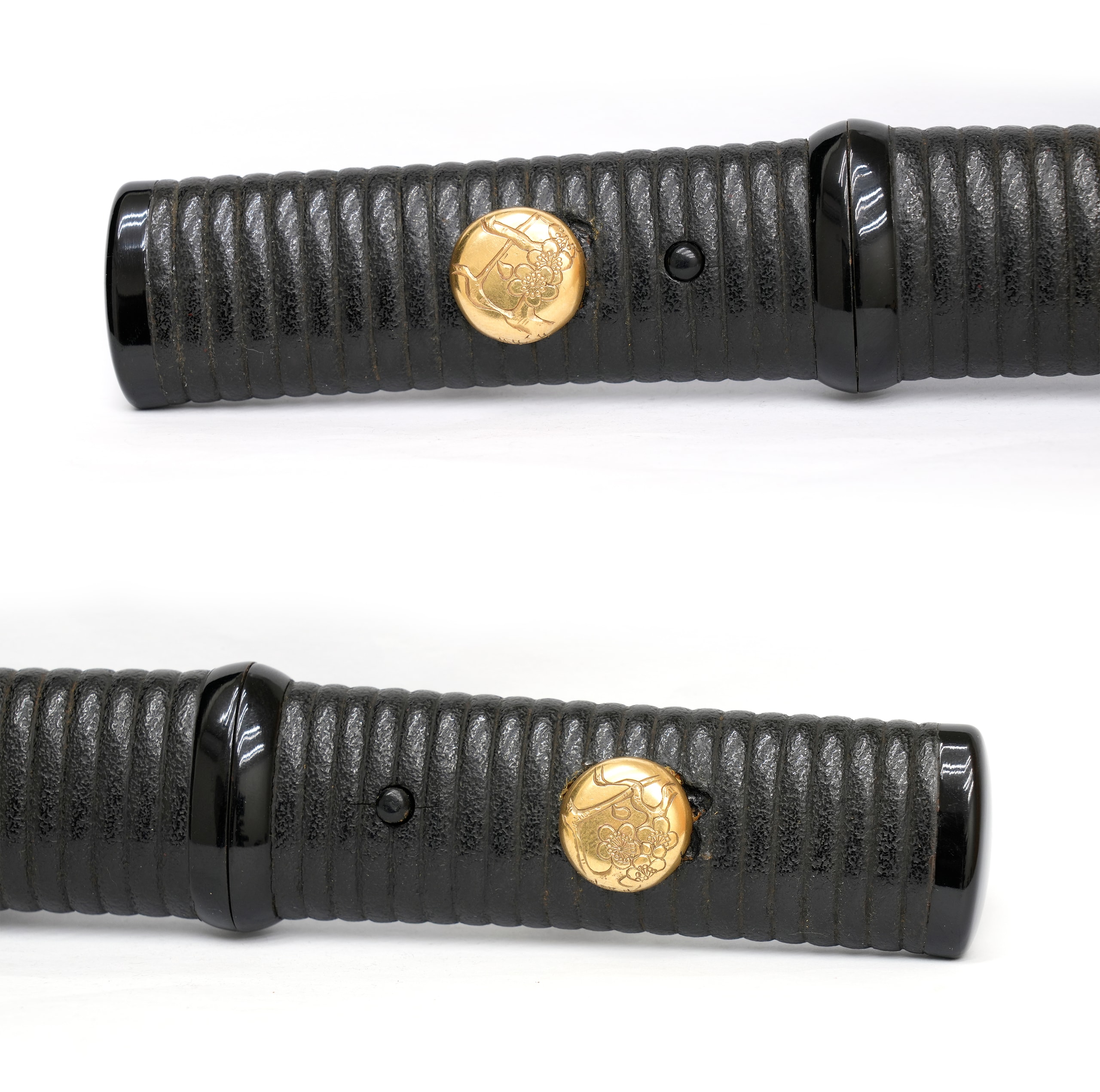Koshirae - Black Wrinkled Leather Lacquered Sendankizami Saya Aikuchi Tanto Koshirae - 18-024