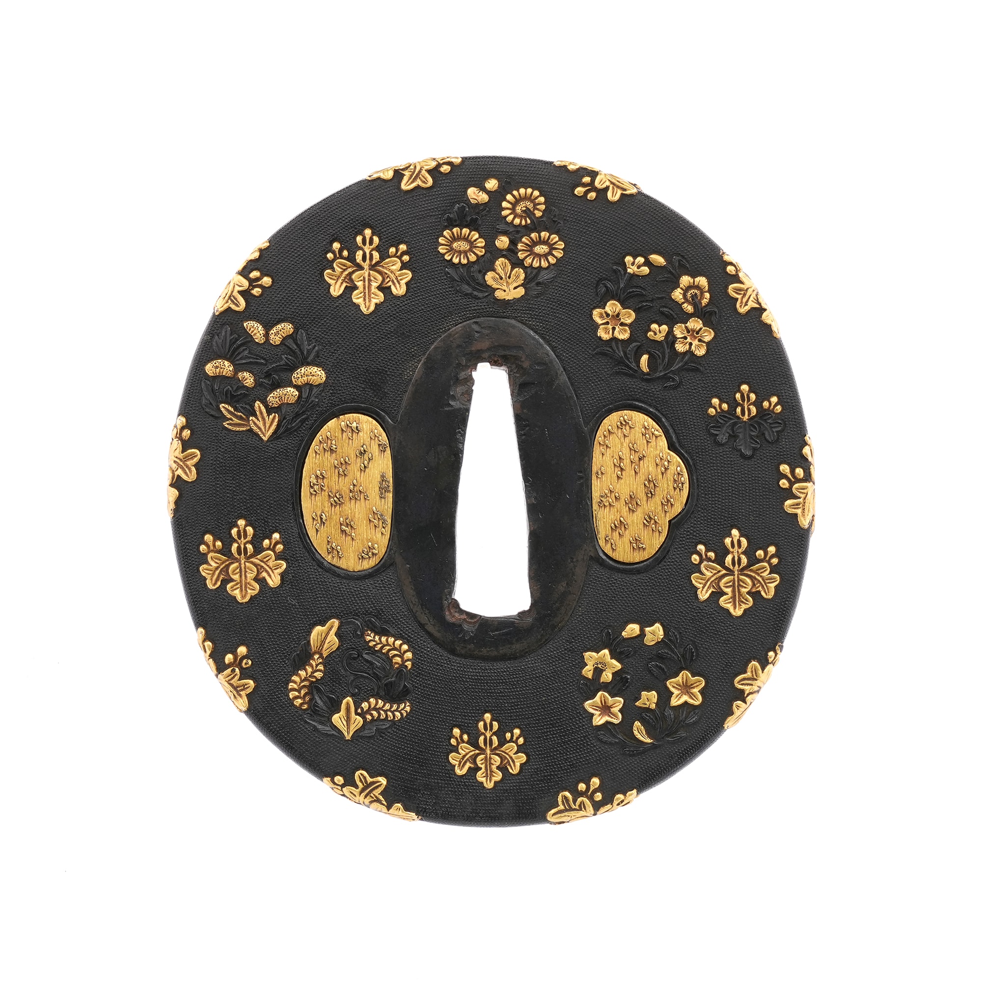 Tsuba - Hozon - by Kaga Goto - Mumei (Kaga Goto) with Scattered Hanamaru Kirimon Design