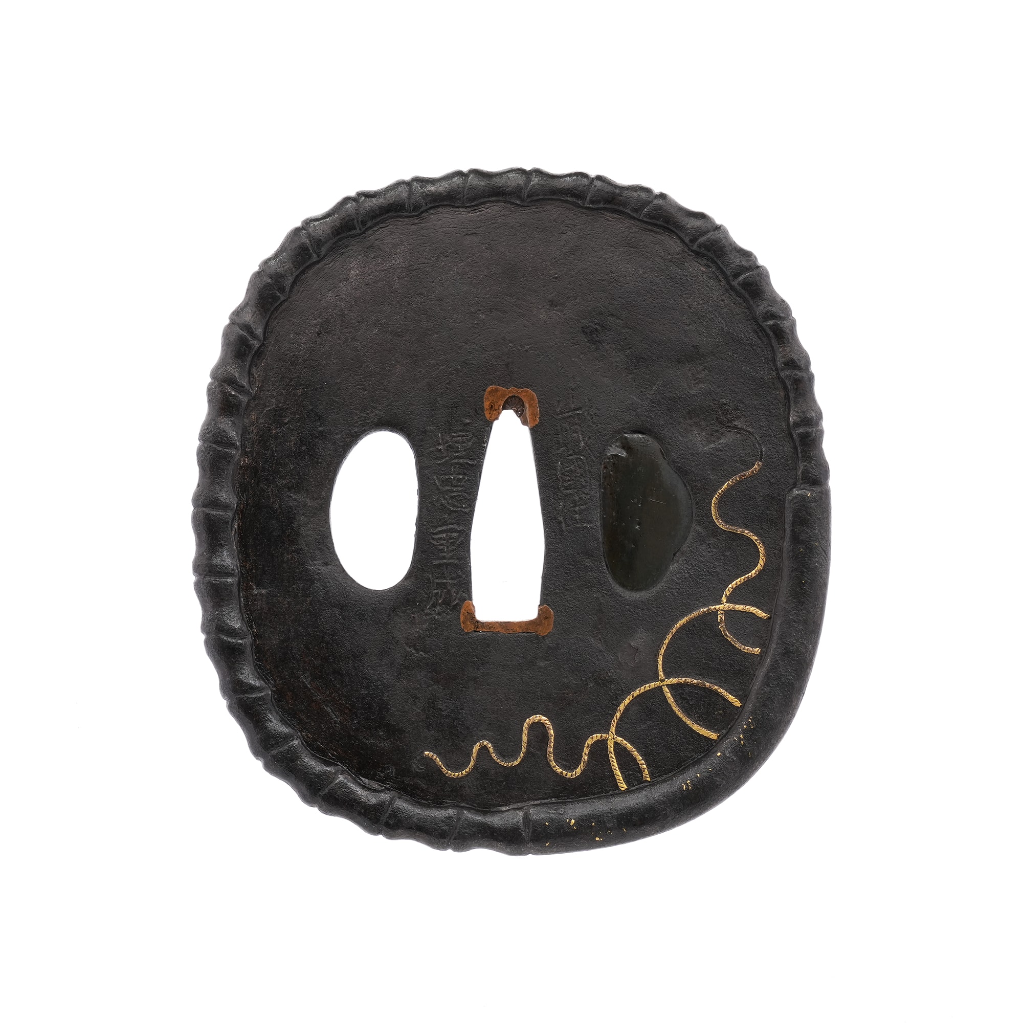 Tsuba - Hozon - by Umetada Shigenari - Whip Design by Yamashiro no Kuni ju Umetada Shigenari