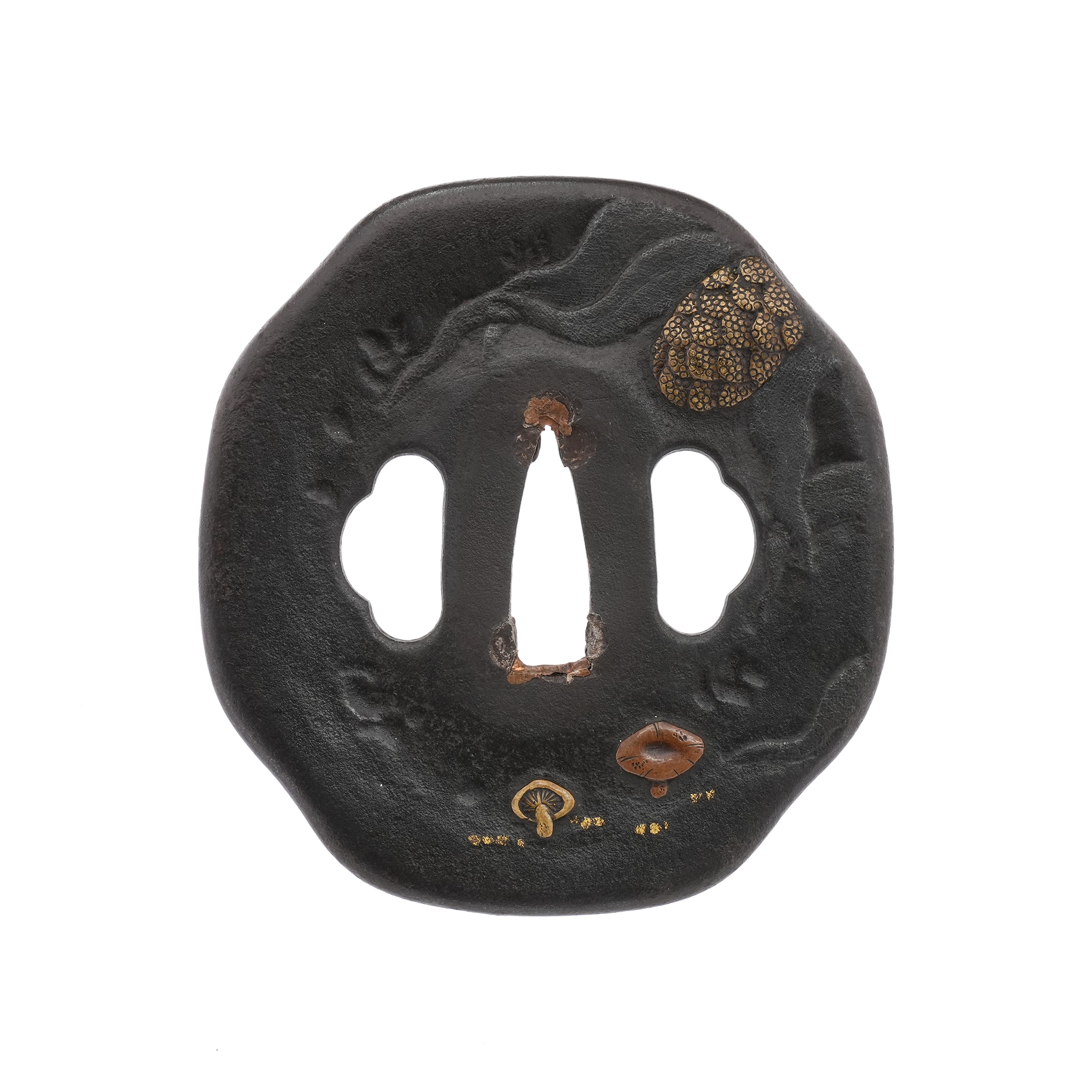 Tsuba - Hozon - Moonlit Millet and Mushroom Design, Mumei (Aizu Shoami)