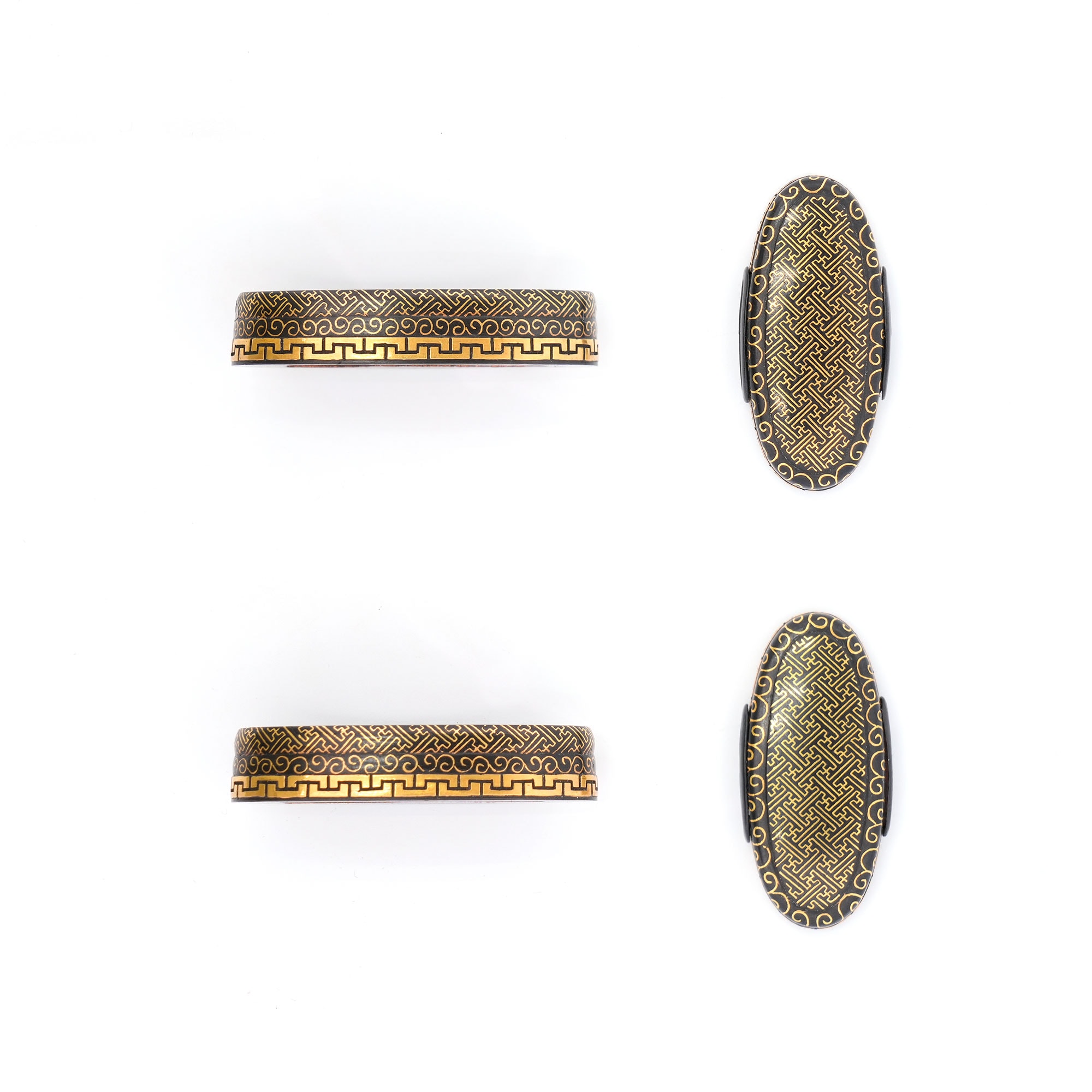 Fuchi-Kashira - Tokuho - Fuchi-Kashira Daisho with Sayagata Pattern: Mumei (Owari Kinko) - 14-290