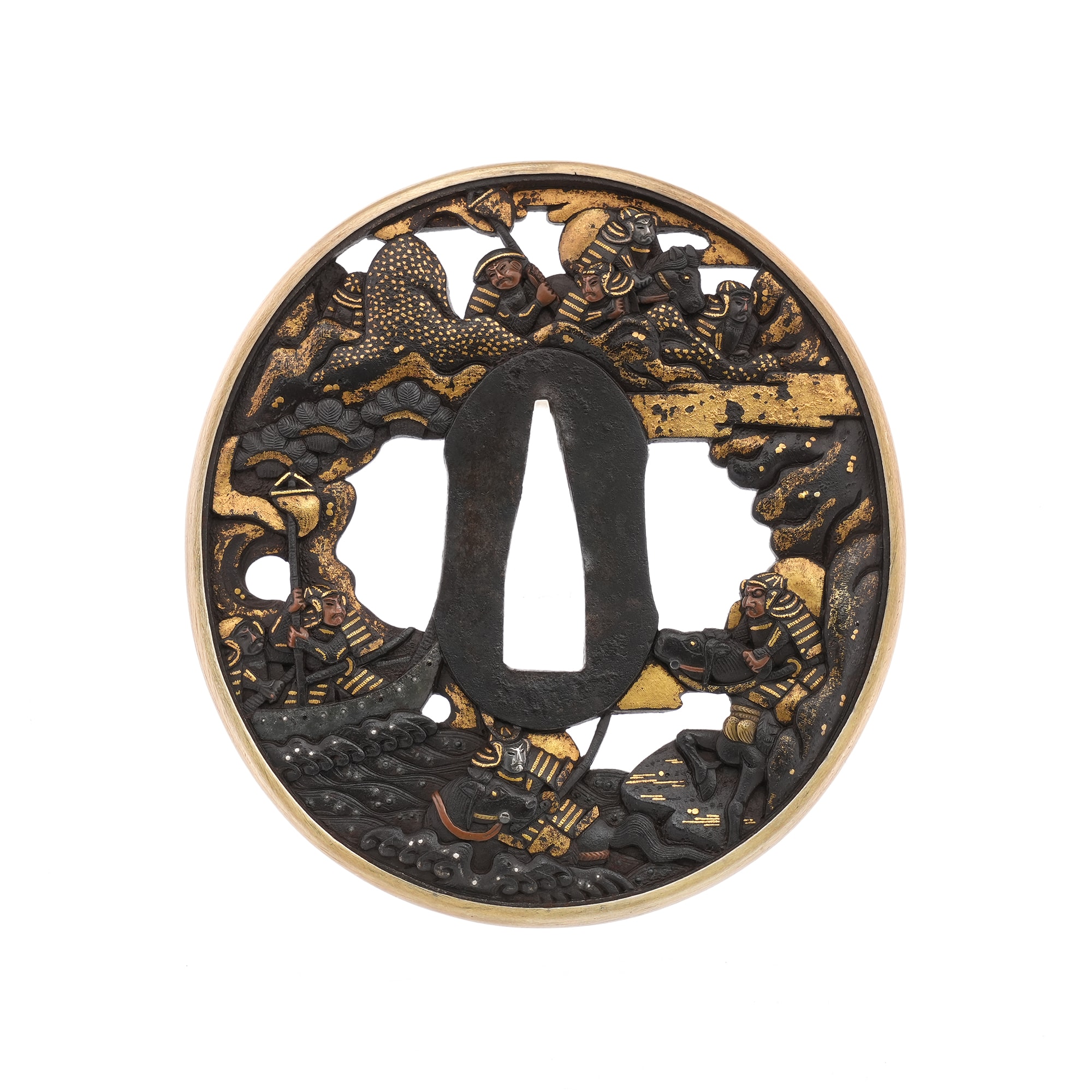 Tsuba - Hozon - by Hikone School - Genpei Battle Sukashi Tsuba: Mumei (Hikone)