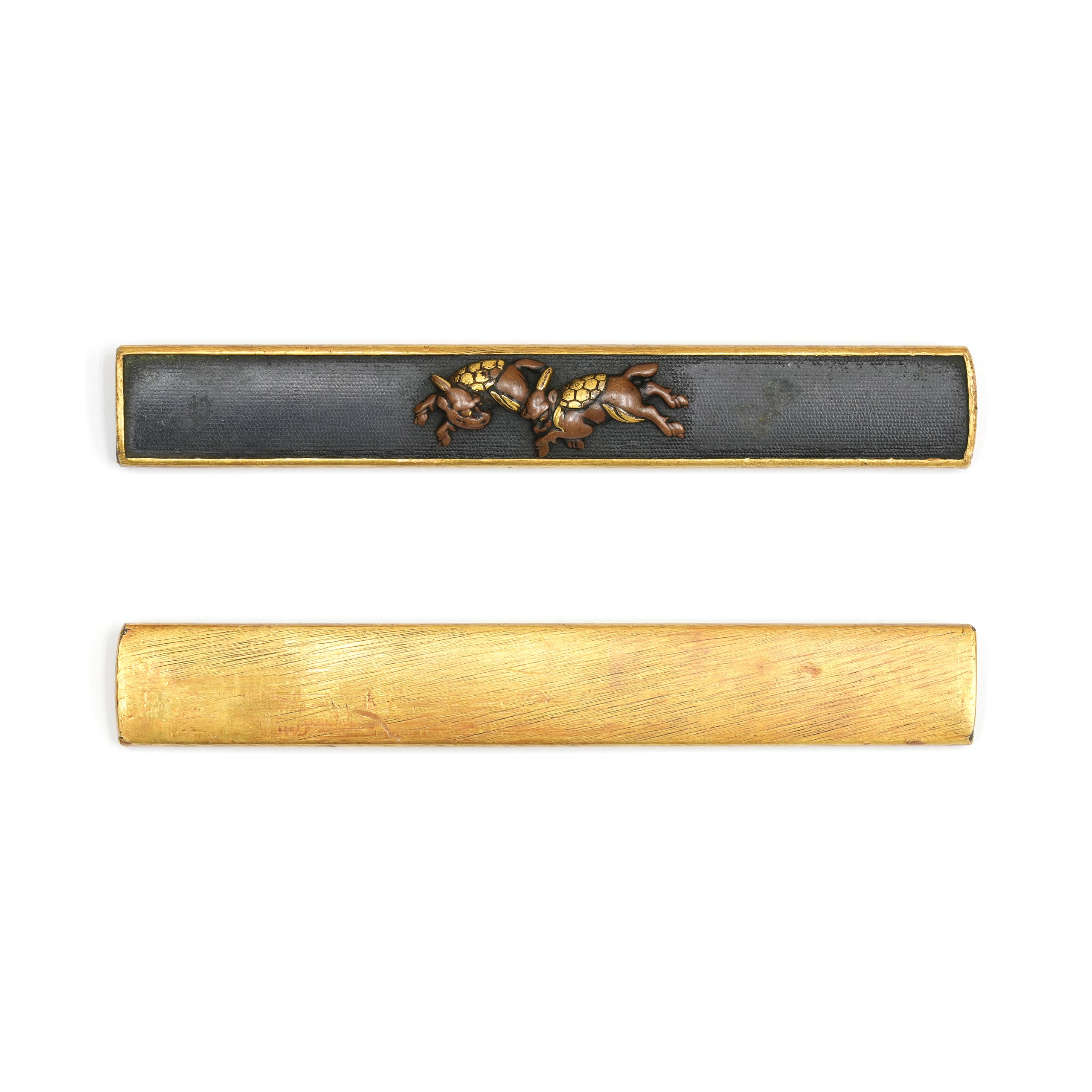 Kogai - Hozon - by Goto School - Kogai with Two Rhinoceros Design, Mumei (Waki-Goto)