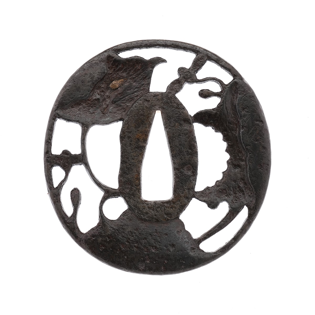 Tsuba - by Choshu School - Fuki (Butterbur) Design Sukashi Tsuba by Choshu Masasada