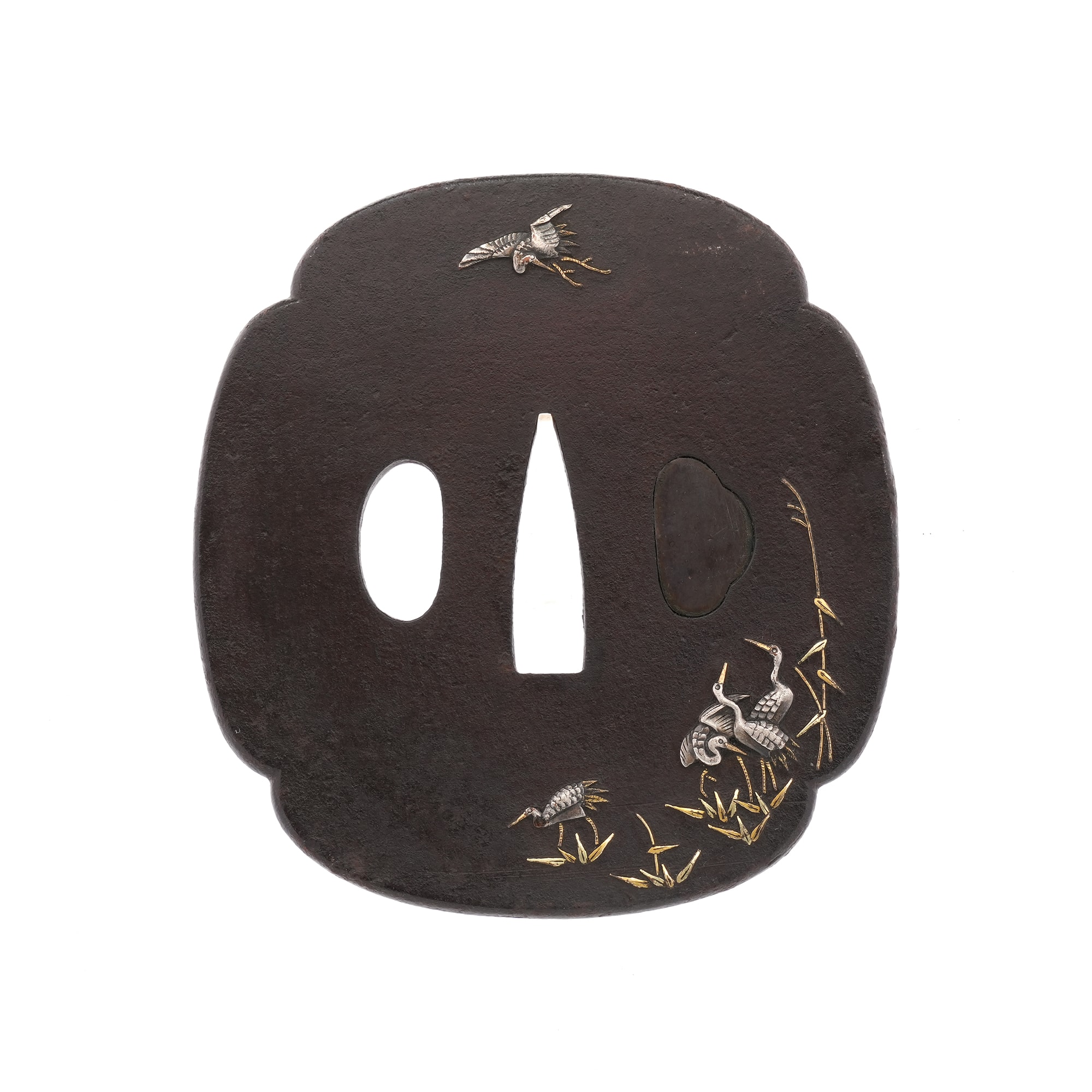 Tsuba - Hozon - Tsuba with Cranes Design, Mumei (Mito)