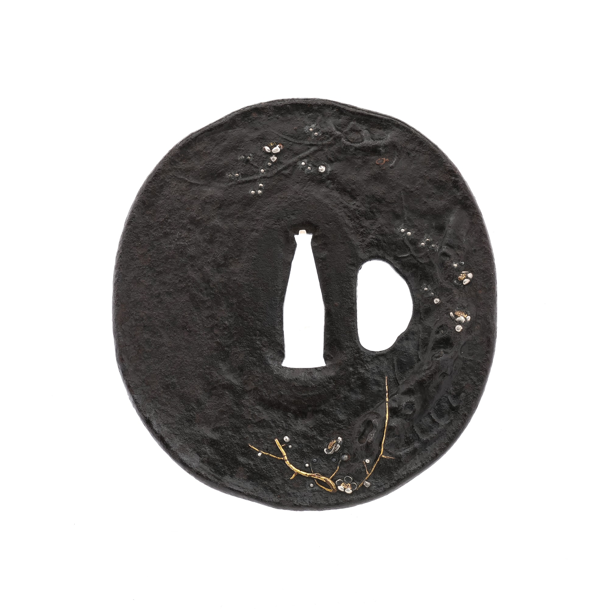 Tsuba - Hozon - by Mito School - Old Plum Tree Design, Mumei (Mito)